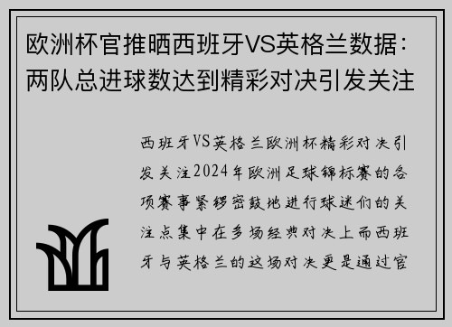 欧洲杯官推晒西班牙VS英格兰数据：两队总进球数达到精彩对决引发关注