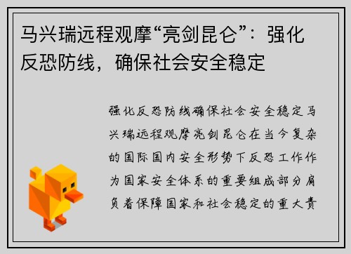 马兴瑞远程观摩“亮剑昆仑”：强化反恐防线，确保社会安全稳定