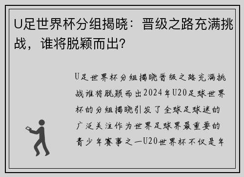 U足世界杯分组揭晓：晋级之路充满挑战，谁将脱颖而出？